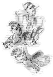 Size: 599x867 | Tagged: safe, artist:momo, twilight sparkle, g4, bedroom eyes, clothes, monochrome, socks