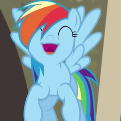 Size: 662x665 | Tagged: safe, rainbow dash, pegasus, pony, g4, rarity takes manehattan, cute, dashabetes, eyes closed, faic, female, flying, happy, lowres, mare, open mouth, smiling, solo, spread wings, wings
