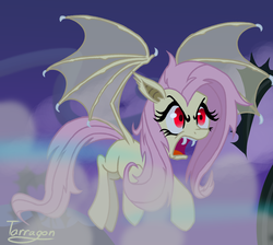 Size: 1000x894 | Tagged: safe, artist:tarragon2000, fluttershy, bat pony, pony, g4, female, flutterbat, flying, race swap, solo