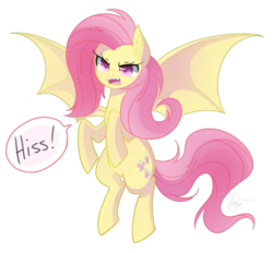 Size: 900x834 | Tagged: safe, artist:haydee, fluttershy, bat pony, pony, g4, female, flutterbat, hissing, race swap, simple background, solo, transparent background