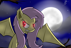 Size: 1500x1000 | Tagged: safe, artist:pandramodo, fluttershy, bat pony, pony, g4, female, flutterbat, looking at you, moon, night, race swap, solo