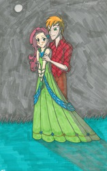 Size: 2073x3309 | Tagged: safe, artist:isabellafaleno, big macintosh, fluttershy, human, g4, clothes, dignified wear, dress, female, gala dress, humanized, light skin, male, ship:fluttermac, shipping, straight, traditional art