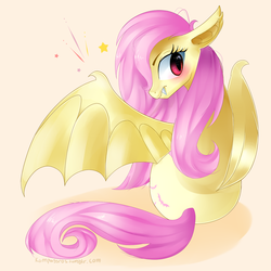 Size: 1280x1280 | Tagged: safe, artist:gusti, fluttershy, bat pony, pony, g4, female, flutterbat, looking at you, race swap, solo, tumblr