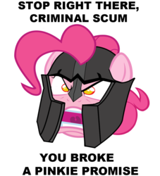 Size: 900x991 | Tagged: safe, artist:velgarn, pinkie pie, g4, criminal scum, female, guard, image macro, oblivion, pinkie promise, rage, solo, stop right there criminal scum, the elder scrolls, yelling