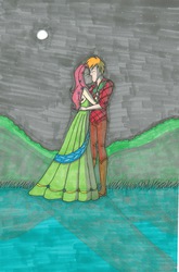 Size: 2138x3239 | Tagged: safe, artist:isabellafaleno, big macintosh, fluttershy, human, g4, clothes, dignified wear, dress, female, gala dress, humanized, kissing, light skin, male, ship:fluttermac, shipping, straight, traditional art