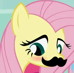 Size: 258x256 | Tagged: safe, fluttershy, g4, blushing, facial hair, female, meme, moustache, moustache edit, solo