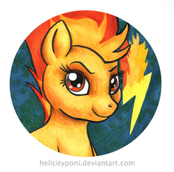 Size: 600x594 | Tagged: safe, artist:helicityponi, spitfire, pegasus, pony, g4, button, female, portrait, solo, traditional art