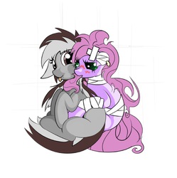 Size: 774x776 | Tagged: safe, artist:nyashaponyasha, oc, oc only, earth pony, pony, bandage, female, hug, mare