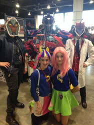 Size: 2448x3264 | Tagged: safe, fluttershy, rainbow dash, human, equestria girls, g4, breakdown, convention, cosplay, hasbro, irl, irl human, knock out, magfest, optimus prime, photo, transformers
