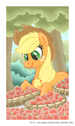 Size: 600x1000 | Tagged: safe, artist:rainbow-hooves, applejack, g4, apple, female, solo, tree