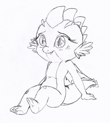 Size: 467x521 | Tagged: safe, artist:queencold, oc, oc only, dragon, baby dragon, dragoness, monochrome, sketch, solo