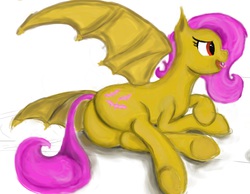 Size: 1148x893 | Tagged: safe, artist:chemiatoja, fluttershy, bat pony, pony, bats!, g4, butt, female, flutterbat, plot, race swap, solo