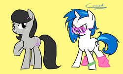 Size: 1584x954 | Tagged: safe, artist:extremeasaur5000, dj pon-3, octavia melody, vinyl scratch, g4, glasses