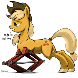 Size: 3000x3000 | Tagged: safe, artist:dimfann, applejack, g4, amputation prank, apple-jack, female, high res, implied discord, missing limb, pun, solo, visual pun