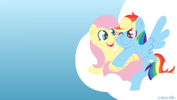 Size: 1024x576 | Tagged: safe, artist:coggler, fluttershy, rainbow dash, g4, cloud, female, lesbian, ship:flutterdash, shipping