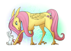 Size: 1024x730 | Tagged: safe, artist:loryska, angel bunny, fluttershy, horse, pegasus, pony, rabbit, g4, female, male, mare