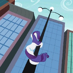 Size: 697x700 | Tagged: safe, screencap, rarity, pony, unicorn, g4, rarity takes manehattan, season 4, animated, dancity, female, generosity song, gif, lamppost, loop, mare, open mouth, perfect loop, pole dancing, raricopter, solo, spinning, you spin me right round