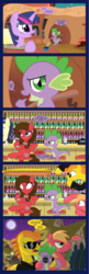 Size: 1100x3392 | Tagged: safe, artist:edowaado, big macintosh, carrot cake, spike, twilight sparkle, oc, earth pony, pony, g4, angry, black eye, chest hair, clothes, comic, guys night out, hypocritical humor, insult, leather jacket, male, oooooh, regular show, spikeabuse, stallion, sunglasses, sunglasses at night