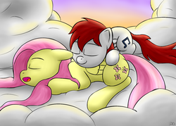 Size: 1400x1000 | Tagged: safe, artist:dreambreaker, fluttershy, oc, g4, sleeping