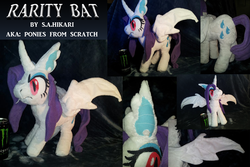 Size: 1500x1000 | Tagged: safe, artist:sahikari, rarity, alicorn, bat pony, bat pony alicorn, pony, g4, bat ponified, female, irl, mare, photo, plushie, race swap, raribat, raricorn