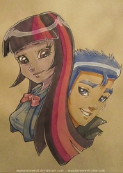 Size: 495x699 | Tagged: safe, artist:mandarinswift, flash sentry, twilight sparkle, equestria girls, g4, traditional art