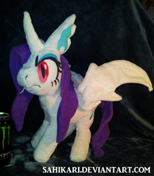 Size: 720x823 | Tagged: safe, artist:sahikari, rarity, alicorn, bat pony, bat pony alicorn, pony, g4, bat ponified, female, irl, mare, photo, plushie, race swap, raribat, raricorn