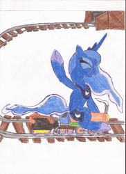 Size: 1700x2338 | Tagged: safe, artist:wyren367, princess luna, g4, female, solo, traditional art, train