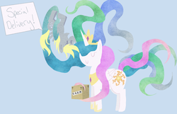 Size: 924x594 | Tagged: safe, artist:elslowmo, derpy hooves, princess celestia, pegasus, pony, g4, female, mare, prehensile mane