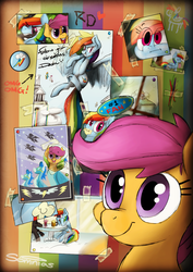 Size: 2893x4092 | Tagged: safe, artist:somnias, rainbow dash, scootaloo, g4, fangirl, shrine