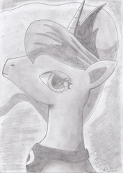 Size: 2460x3477 | Tagged: safe, artist:xxxwaspxxx, princess luna, g4, female, monochrome, portrait, solo, traditional art