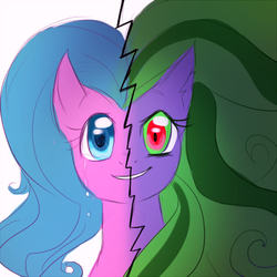 Size: 600x600 | Tagged: artist needed, source needed, safe, mane-iac, earth pony, pony, g4, crying, duality, tresemme