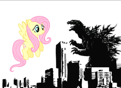 Size: 720x523 | Tagged: safe, fluttershy, kaiju, pony, g4, crossover, giant pony, godzilla, godzilla (series), godzillashy