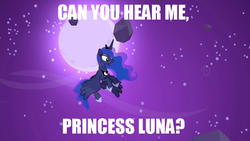 Size: 640x360 | Tagged: safe, princess luna, g4, sleepless in ponyville, david bowie, female, image macro, solo, song reference, space oddity