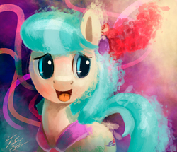 Size: 900x773 | Tagged: safe, artist:tsitra360, coco pommel, g4, my little pony: friendship is magic, rarity takes manehattan, abstract background, female, open mouth, solo