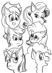 Size: 480x672 | Tagged: safe, artist:waniramirez, applejack, fluttershy, pinkie pie, rainbow dash, rarity, twilight sparkle, g4, mane six, monochrome