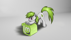 Size: 2844x1600 | Tagged: safe, artist:polex-p, earth pony, pony, female, iwtcird, linux, linux mint, mare, ponified, scrunchy face, solo, wallpaper