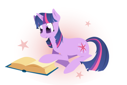 Size: 1200x800 | Tagged: safe, artist:thetidbit, twilight sparkle, pony, unicorn, g4, book, female, looking down, lying down, mare, reading, solo, unicorn twilight