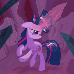 Size: 2048x2048 | Tagged: safe, artist:chaosmalefic, twilight sparkle, pony, unicorn, a canterlot wedding, g4, my little pony: friendship is magic, cave, female, magic, solo, unicorn twilight