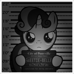 Size: 6000x6000 | Tagged: safe, artist:medio-cre, sweetie belle, g4, absurd resolution, caught, criminal, female, mugshot, solo, stop right there criminal scum