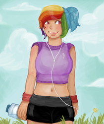 Size: 823x981 | Tagged: safe, artist:superlucky13, rainbow dash, human, g4, belly button, female, humanized, light skin, midriff, solo