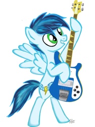 Size: 768x1024 | Tagged: safe, artist:altolovestrings, soarin', g4, bass guitar, guitar, male, musical instrument, solo