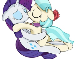 Size: 2048x1536 | Tagged: source needed, safe, artist:stupidlittlecreature, edit, coco pommel, rarity, earth pony, pony, unicorn, g4, duo, female, kiss on the lips, kissing, lesbian, mare, ship:marshmallow coco, shipping, simple background, white background