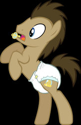 Size: 722x1106 | Tagged: dead source, safe, artist:oliver-england, doctor whooves, time turner, earth pony, pony, g4, adult foal, black background, brown mane, diaper, diapered, male, non-baby in diaper, pacifier, simple background, solo, stallion, white diaper