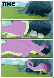 Size: 1131x1636 | Tagged: safe, artist:brainsister, spike, dragon, comic:time, g4, cave, comic, future, male, spikezilla, winged spike, winged spikezilla, wings
