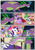 Size: 1130x1631 | Tagged: safe, artist:brainsister, applejack, fluttershy, pinkie pie, rainbow dash, rarity, spike, twilight sparkle, dragon, pony, unicorn, comic:time, g4, cave, comic, female, future, immortality blues, male, mane seven, mane six, mare, memories, ship:sparity, shipping, spikezilla, straight, unicorn twilight, winged spike, winged spikezilla, wings