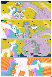 Size: 1109x1634 | Tagged: safe, artist:brainsister, princess celestia, rarity, spike, alicorn, dragon, pony, comic:time, g4, cave, comic, ethereal mane, female, future, male, mare, ship:sparity, shipping, spikezilla, straight, winged spike, winged spikezilla, wings