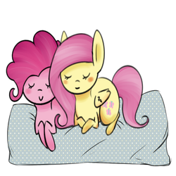 Size: 1000x1000 | Tagged: safe, artist:verminshy, fluttershy, pinkie pie, g4, pillow, ship:flutterpie, shipping