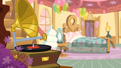 Size: 1054x592 | Tagged: safe, screencap, a friend in deed, g4, bed, bedroom, record player