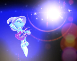 Size: 1280x1024 | Tagged: safe, artist:johnflaherty, trixie, pony, unicorn, g4, 3d, double neck guitar, electric guitar, female, gmod, guitar, lens flare, looking up, mare, musical instrument, rock (music), solo