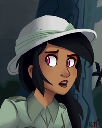 Size: 1200x1500 | Tagged: safe, artist:ric-m, daring do, human, g4, 2014, dark skin, female, hat, humanized, moderate dark skin, pith helmet, portrait, signature, solo